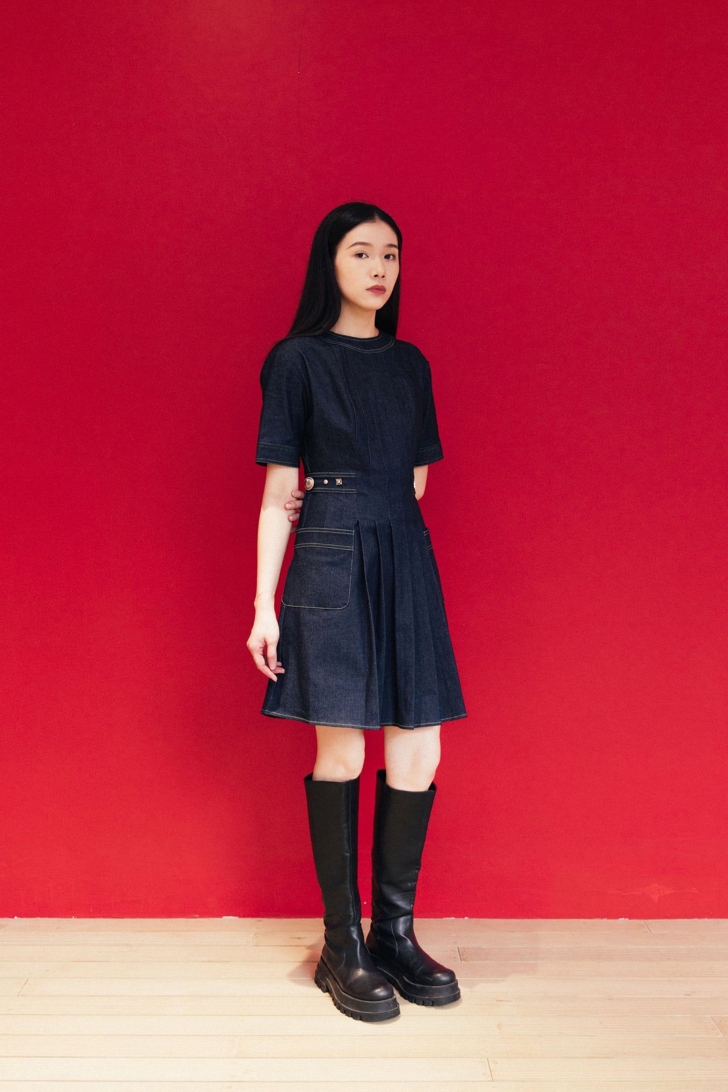 Denim Pleated Dress