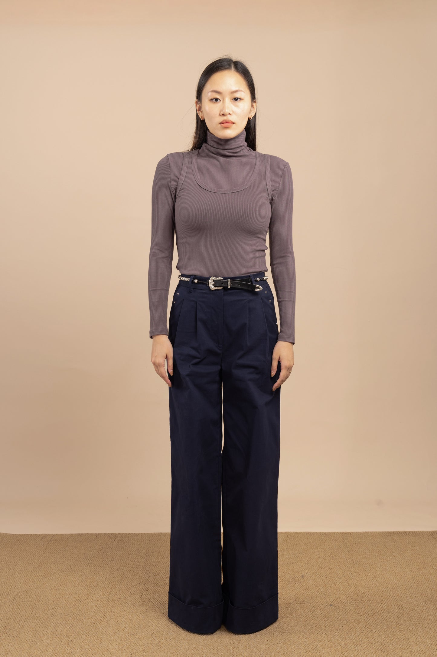 Wide leg cuffed hem trouser