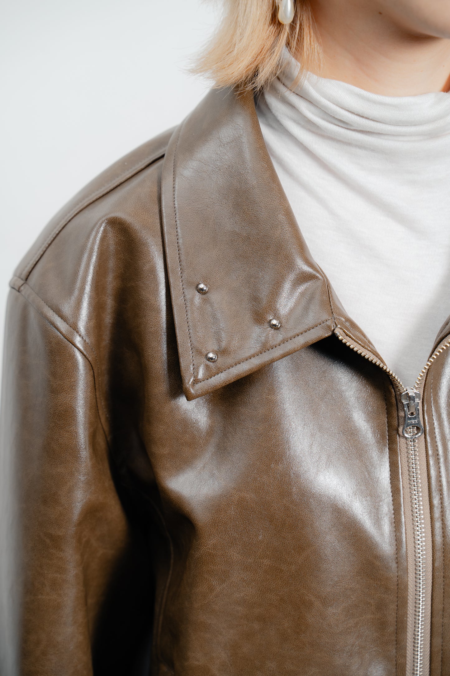 Brown Leather Bomber Jacket