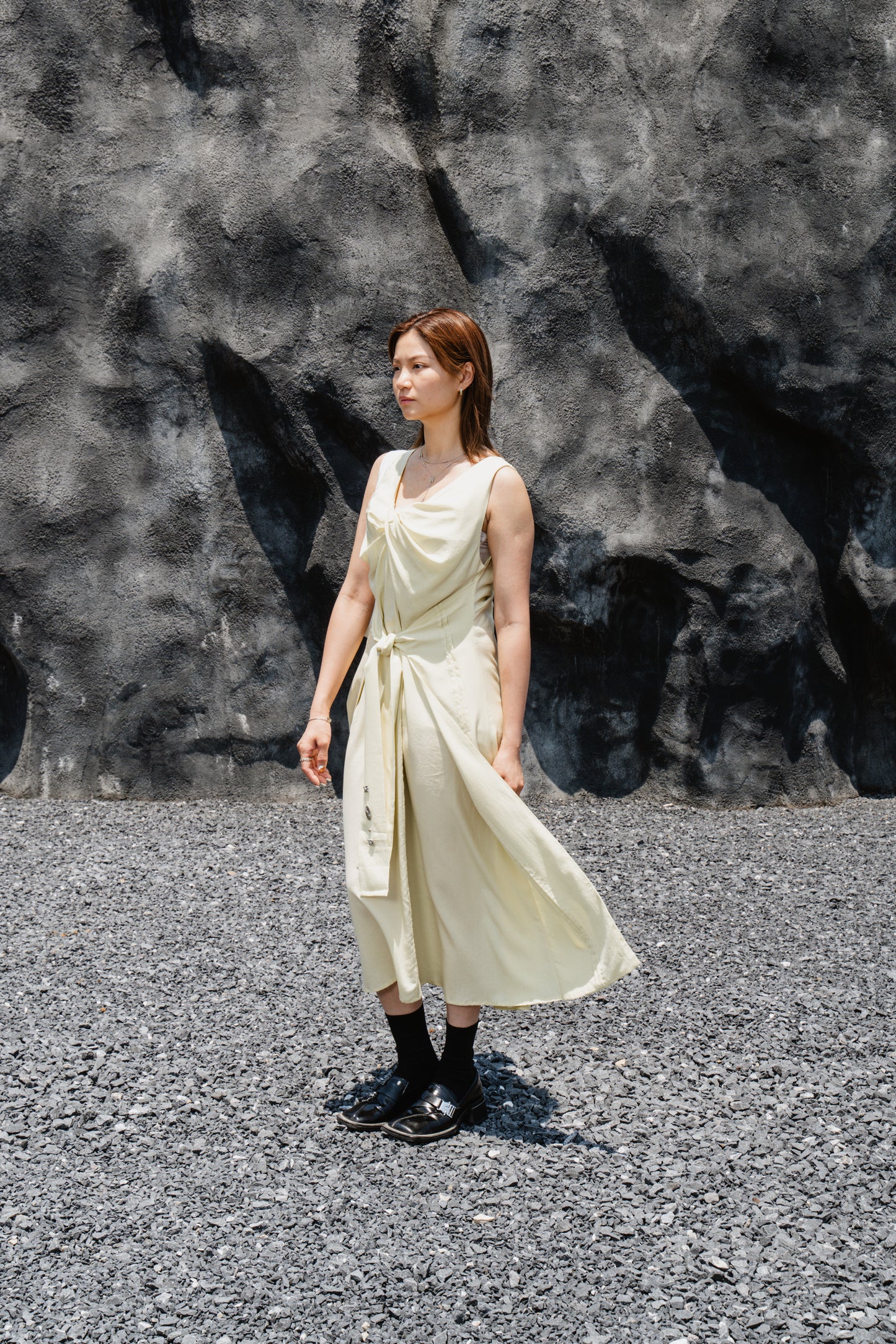 Yellow Sleeveless Twist-Front Dress With Back Detail