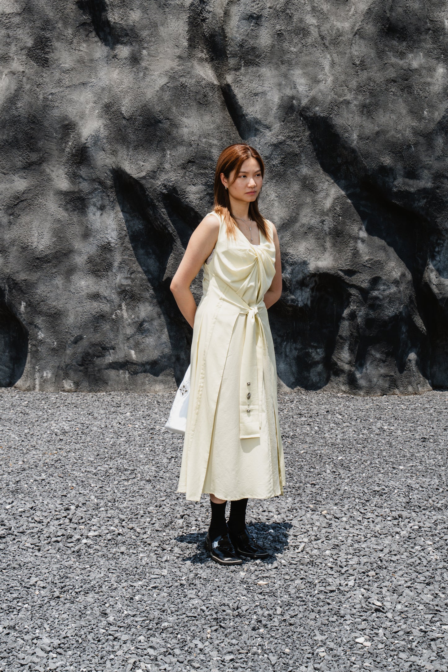 Yellow Sleeveless Twist-Front Dress With Back Detail