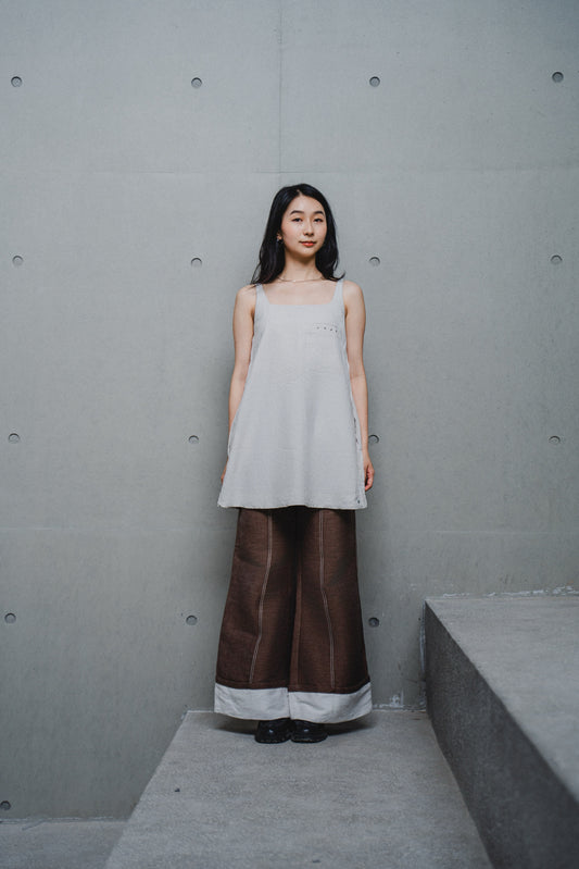 CONTRAST-PANEL CREAM MINI DRESS