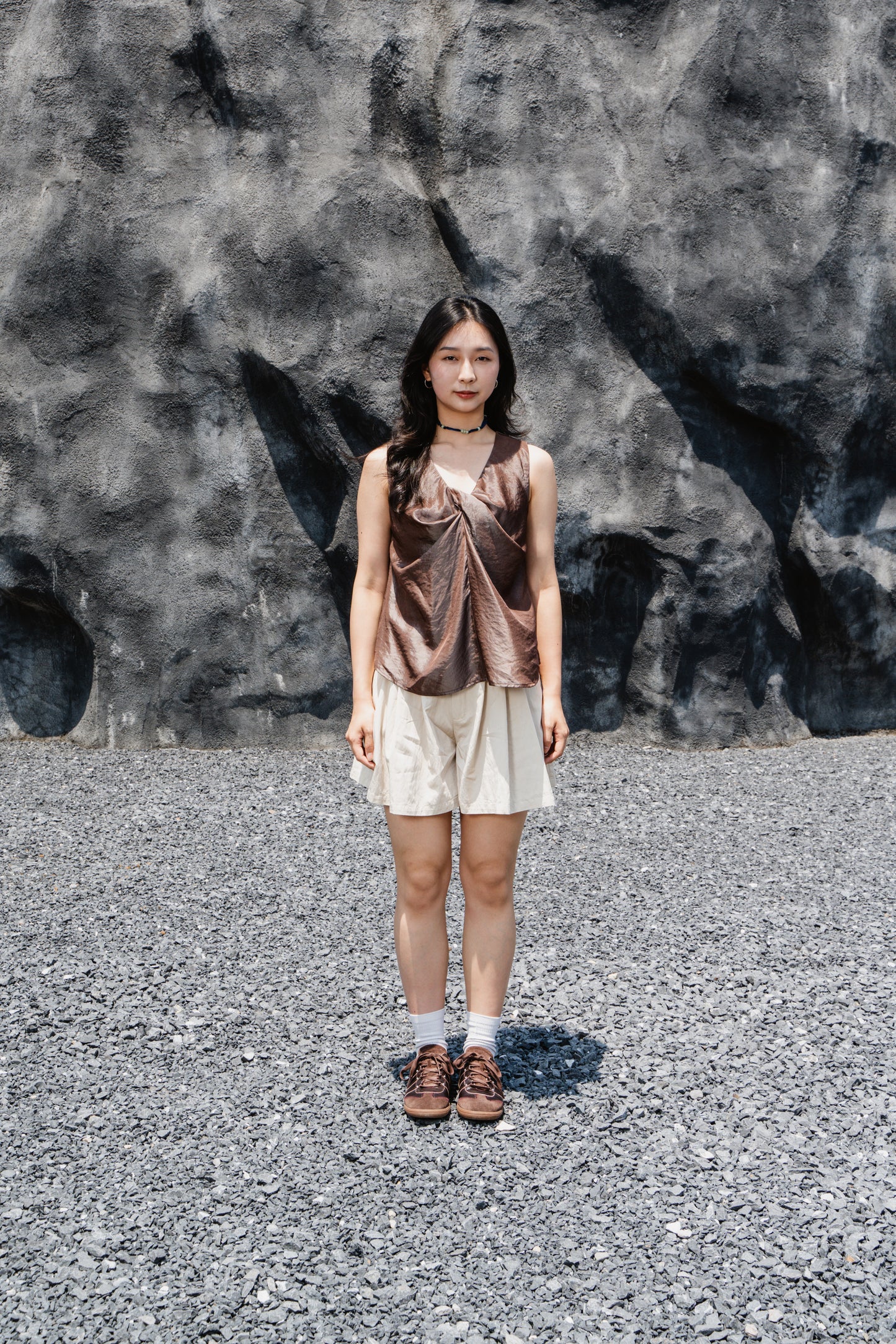 Camel Twist-Front Sleeveless Top