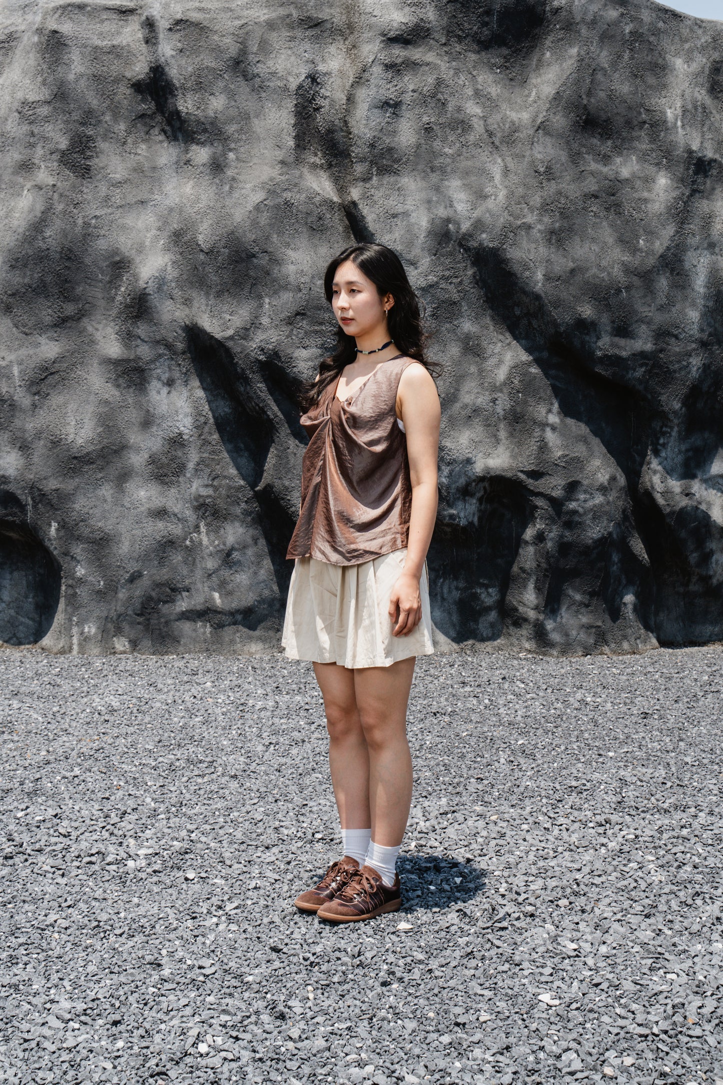 Camel Twist-Front Sleeveless Top