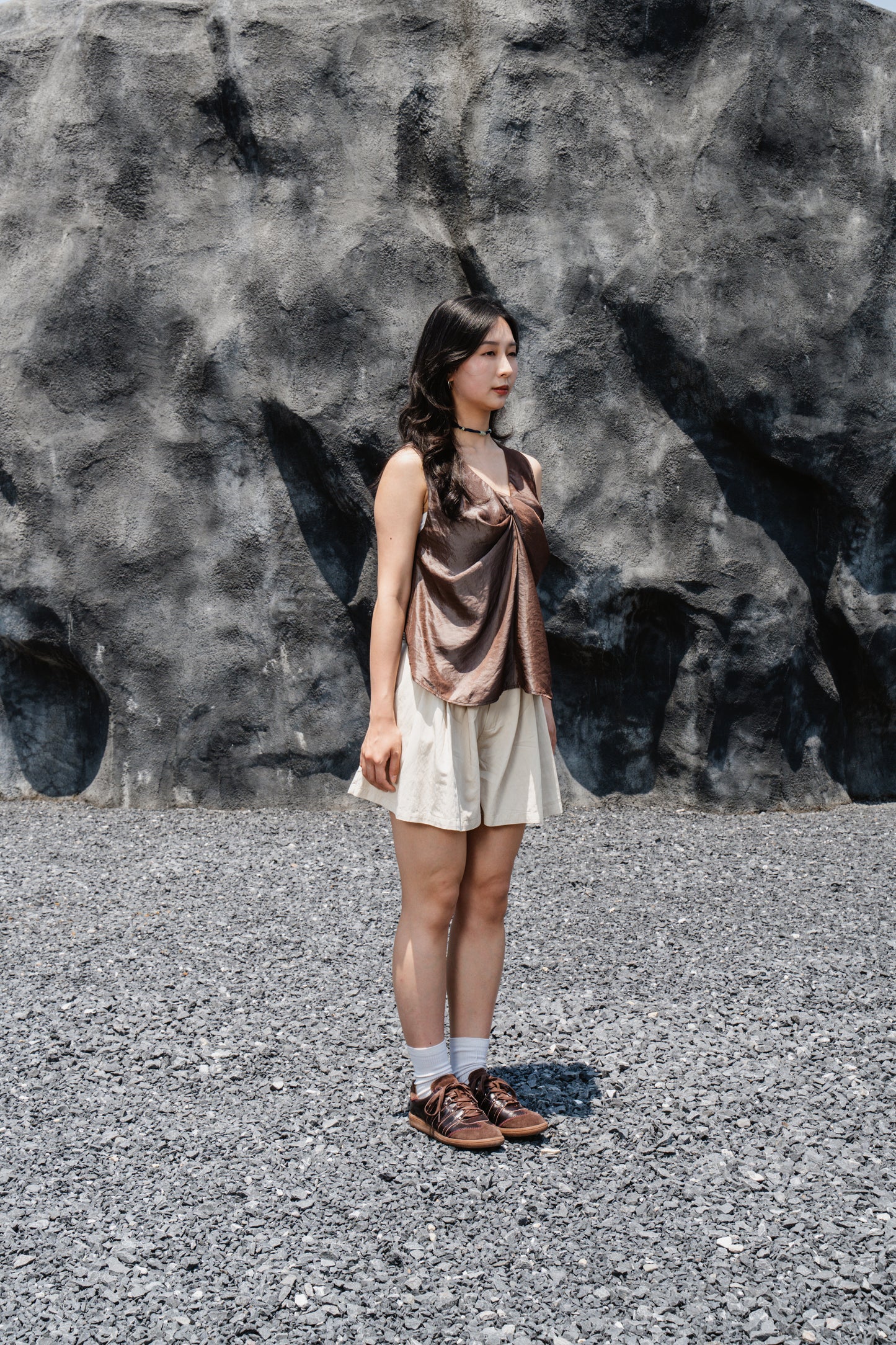 Camel Twist-Front Sleeveless Top