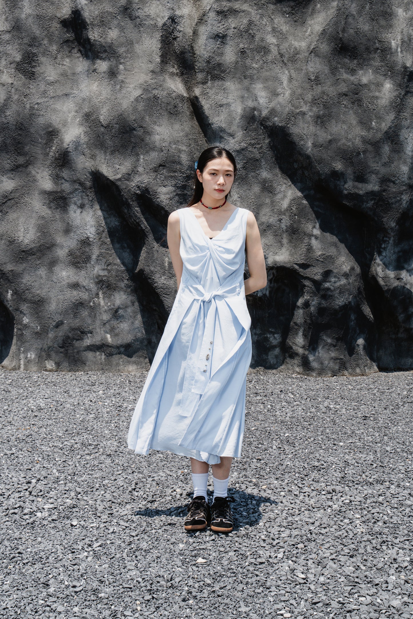 Blue Sleeveless Twist-Front Dress With Back Detail