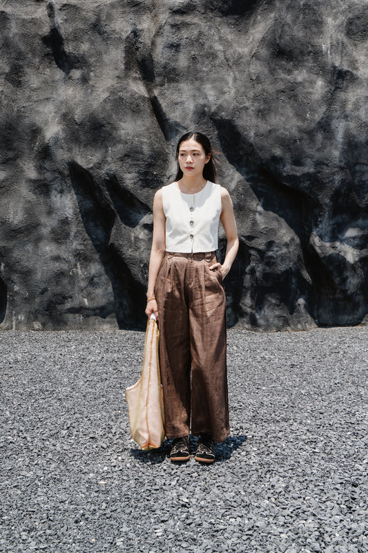 Cream Striped Back-Slit Vest