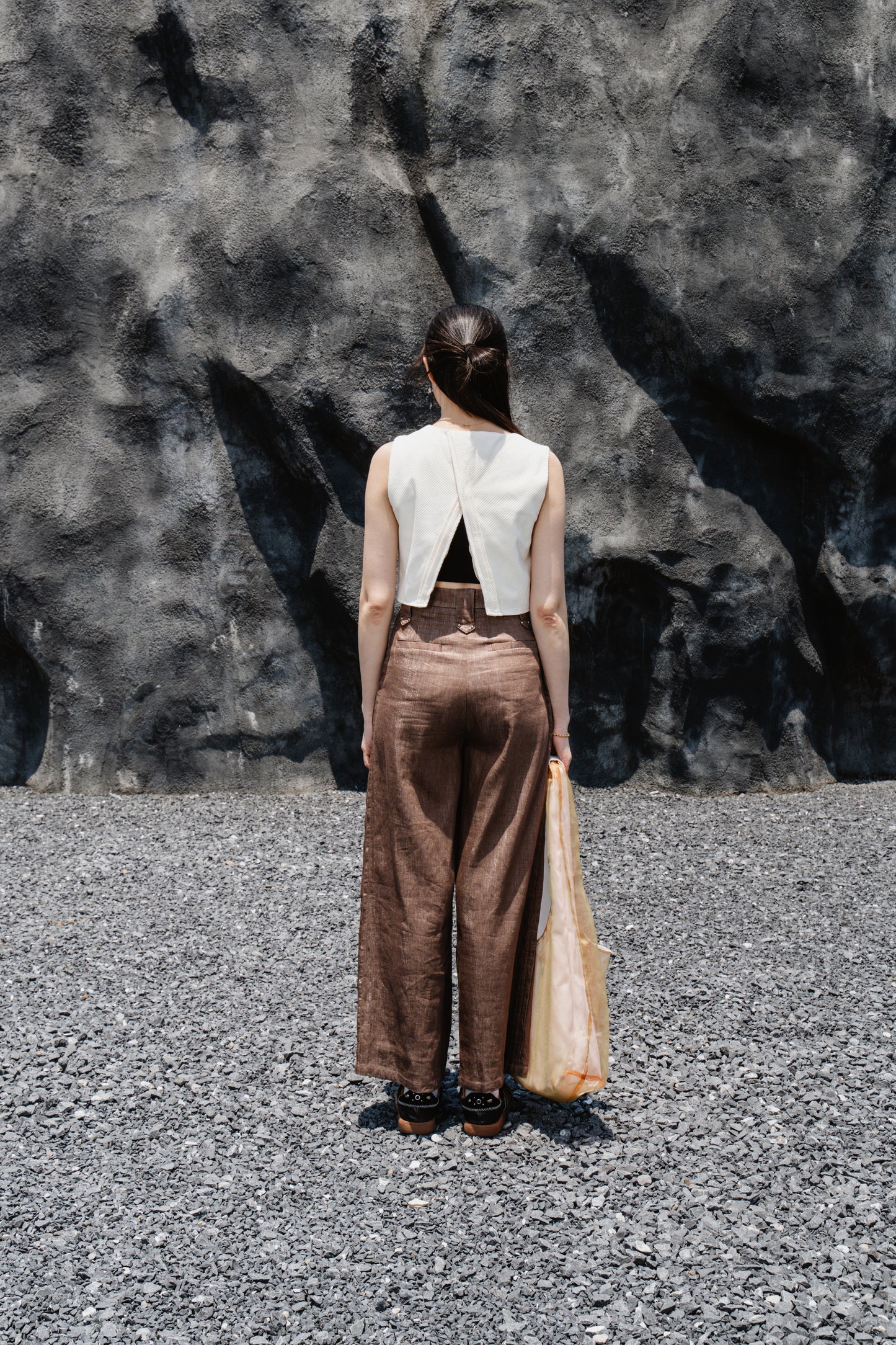Cream Striped Back-Slit Vest