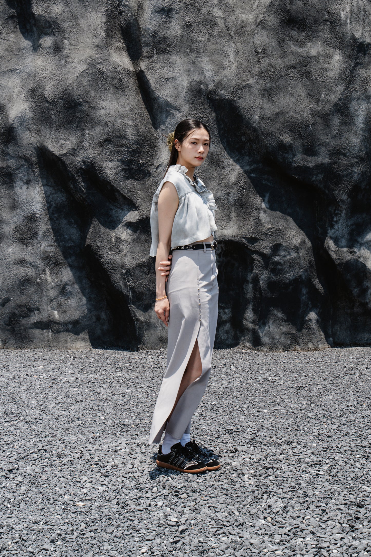 Grey Side-Slit Skirt