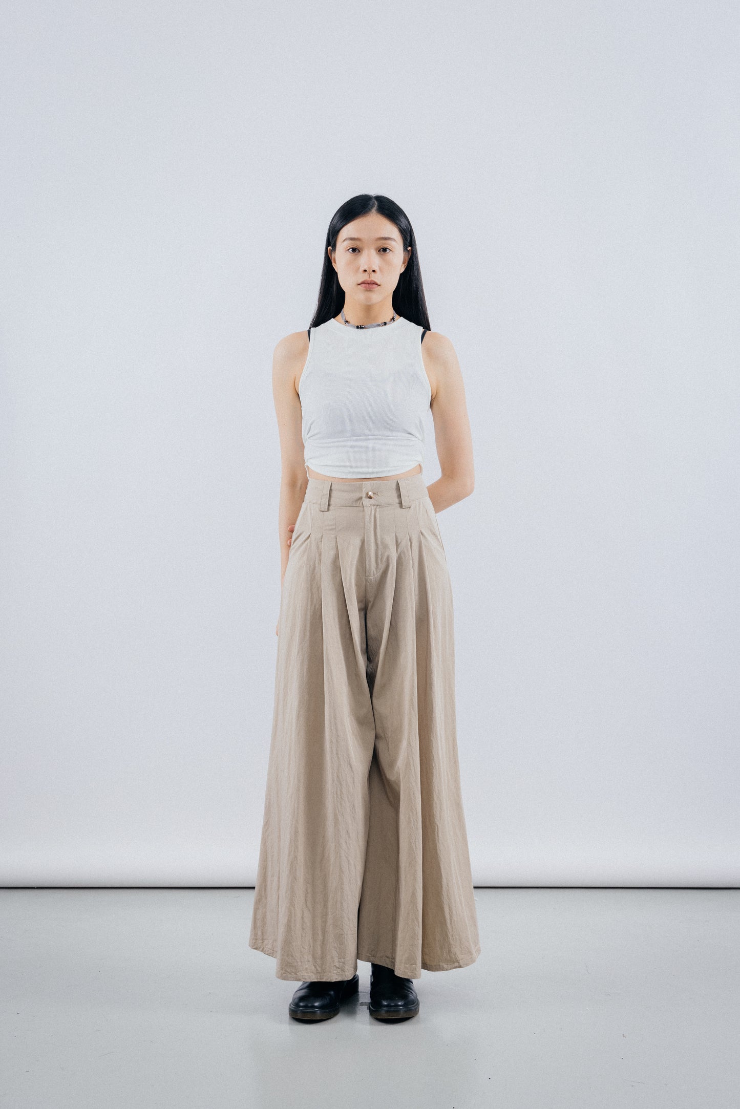 khaki Super flared leg trousers