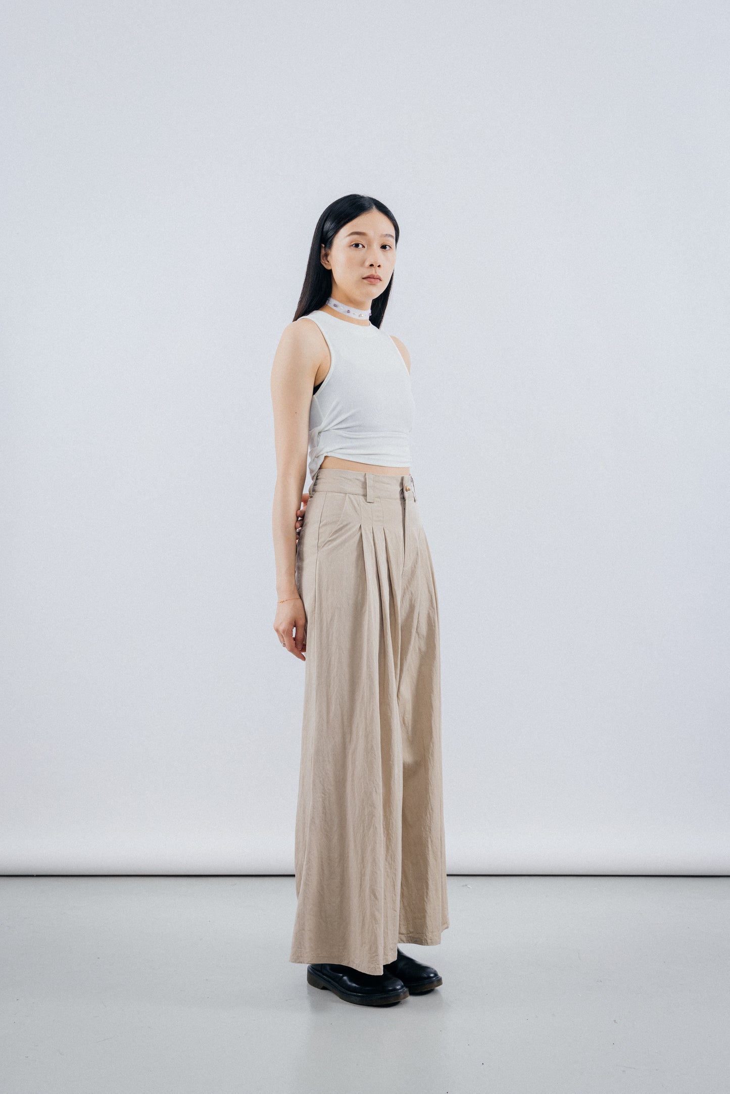 khaki Super flared leg trousers