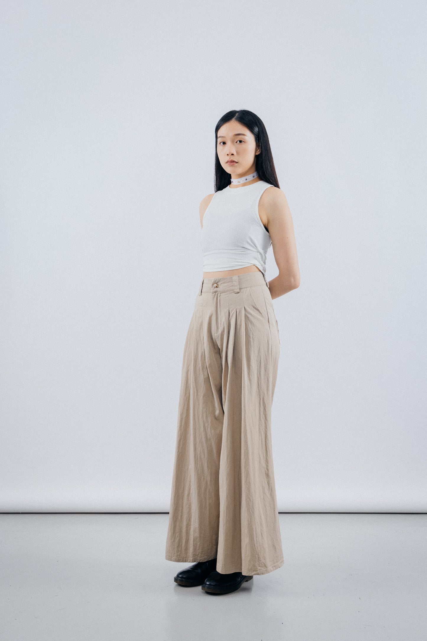 khaki Super flared leg trousers