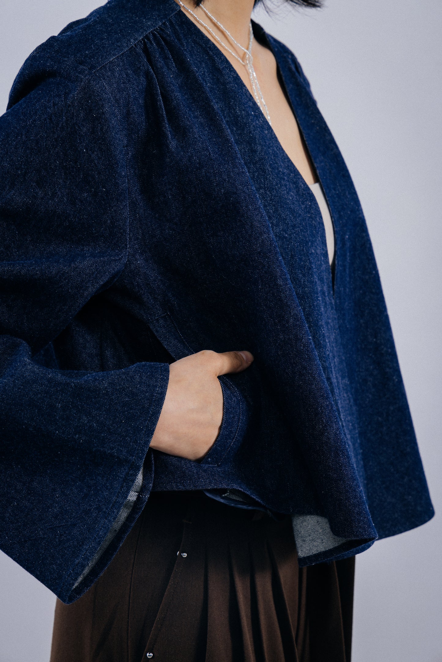 Pleated Denim Jacket