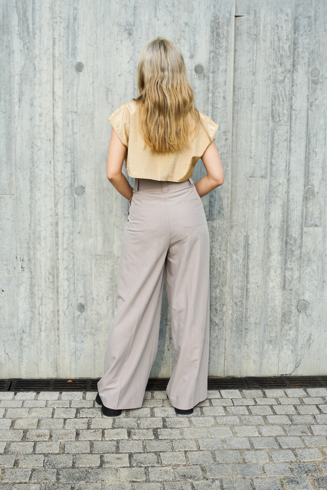Light grey High waisted belted wide leg trousers