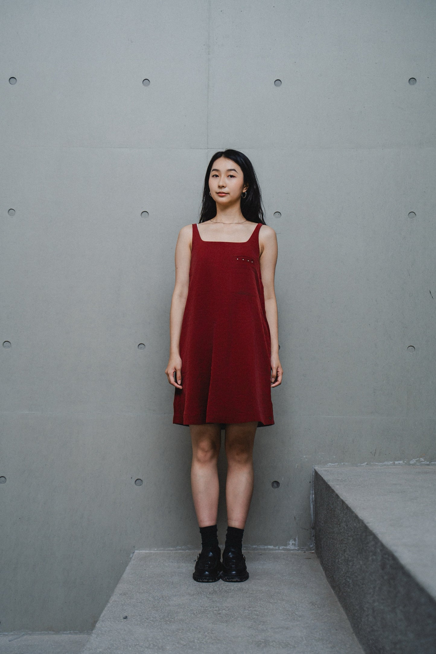 CONTRAST-PANEL RED MINI DRESS