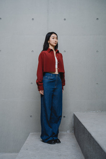 RED CROPPED TENCEL COTTON SHIRT