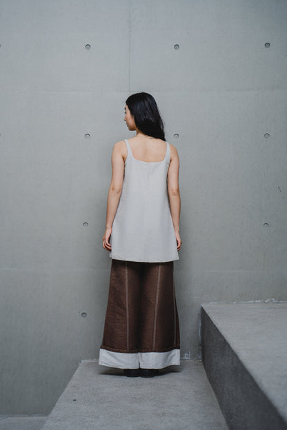 CONTRAST-PANEL CREAM MINI DRESS