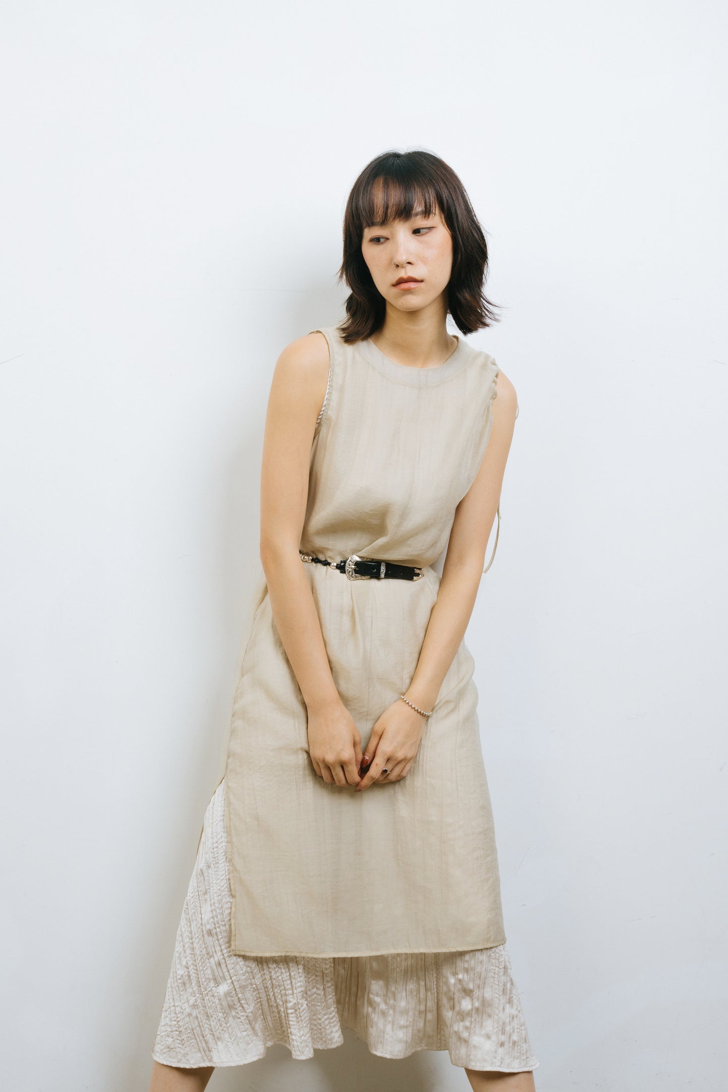 Khaki Translucent Drawstring Sundress