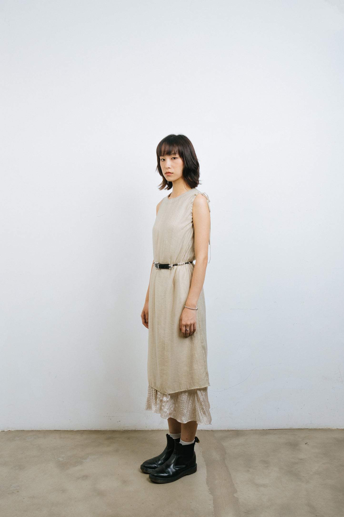 Khaki Translucent Drawstring Sundress