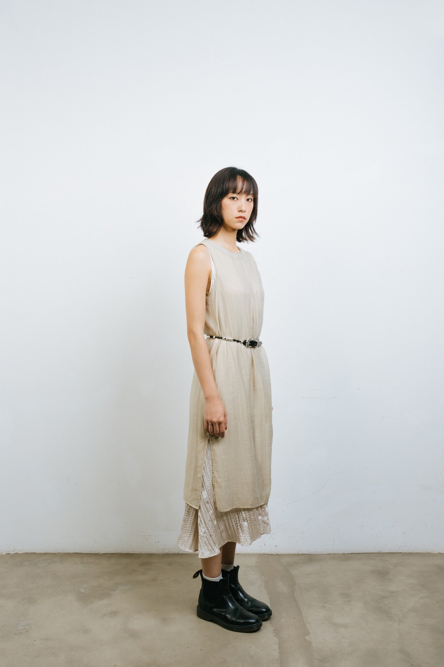 Khaki Translucent Drawstring Sundress