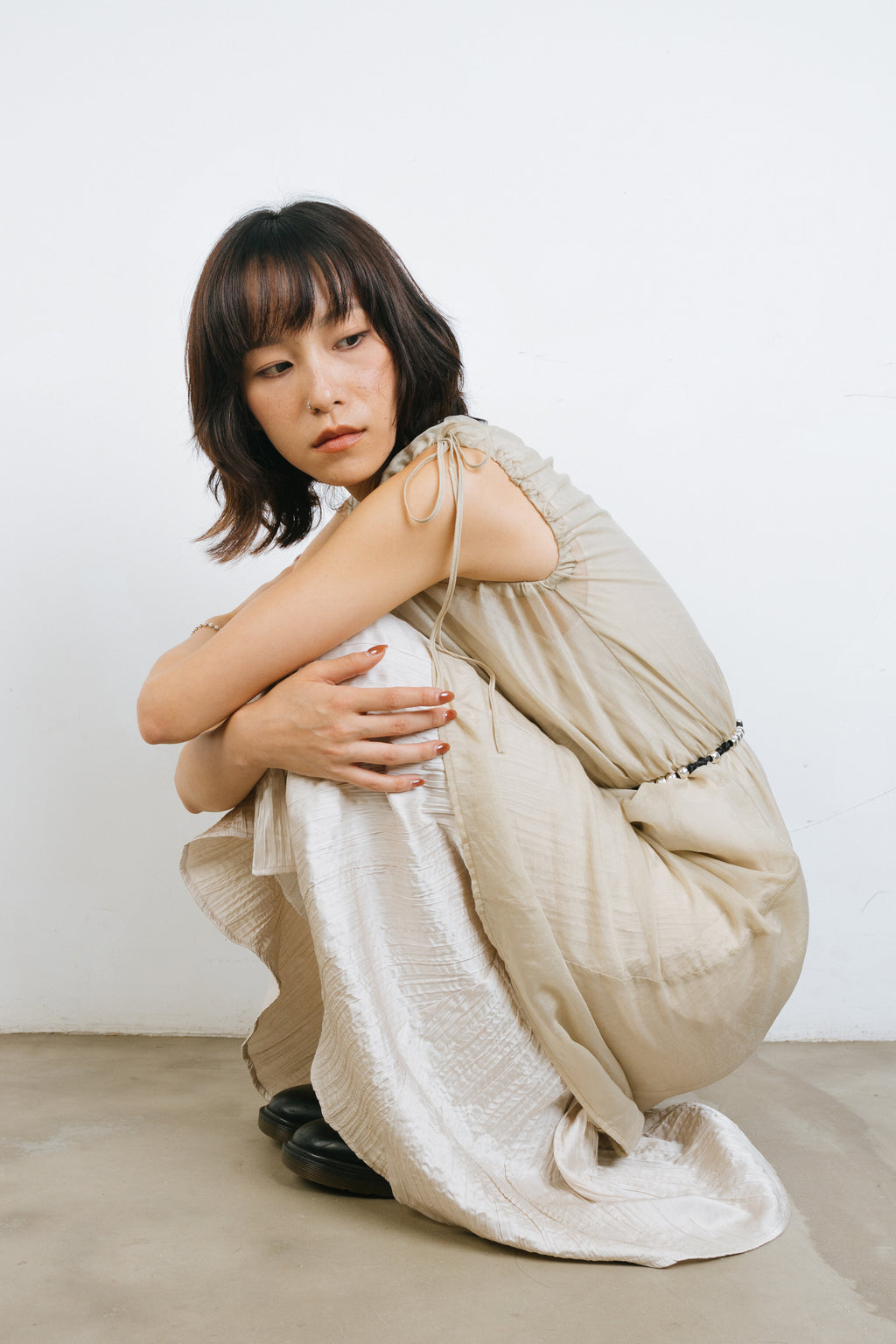 Khaki Translucent Drawstring Sundress