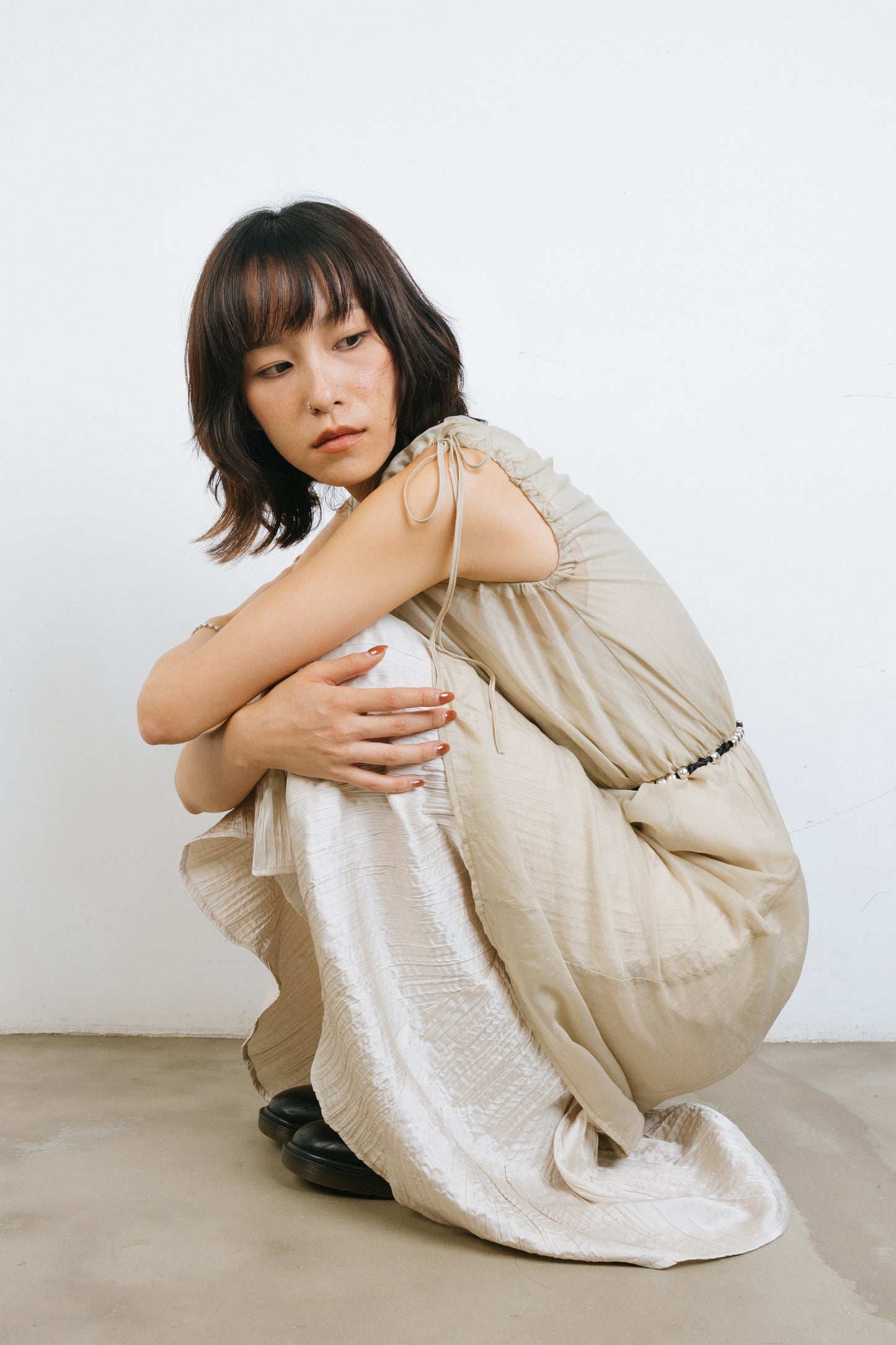Khaki Translucent Drawstring Sundress