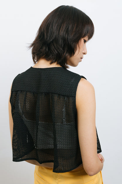 Black crochet vest coat