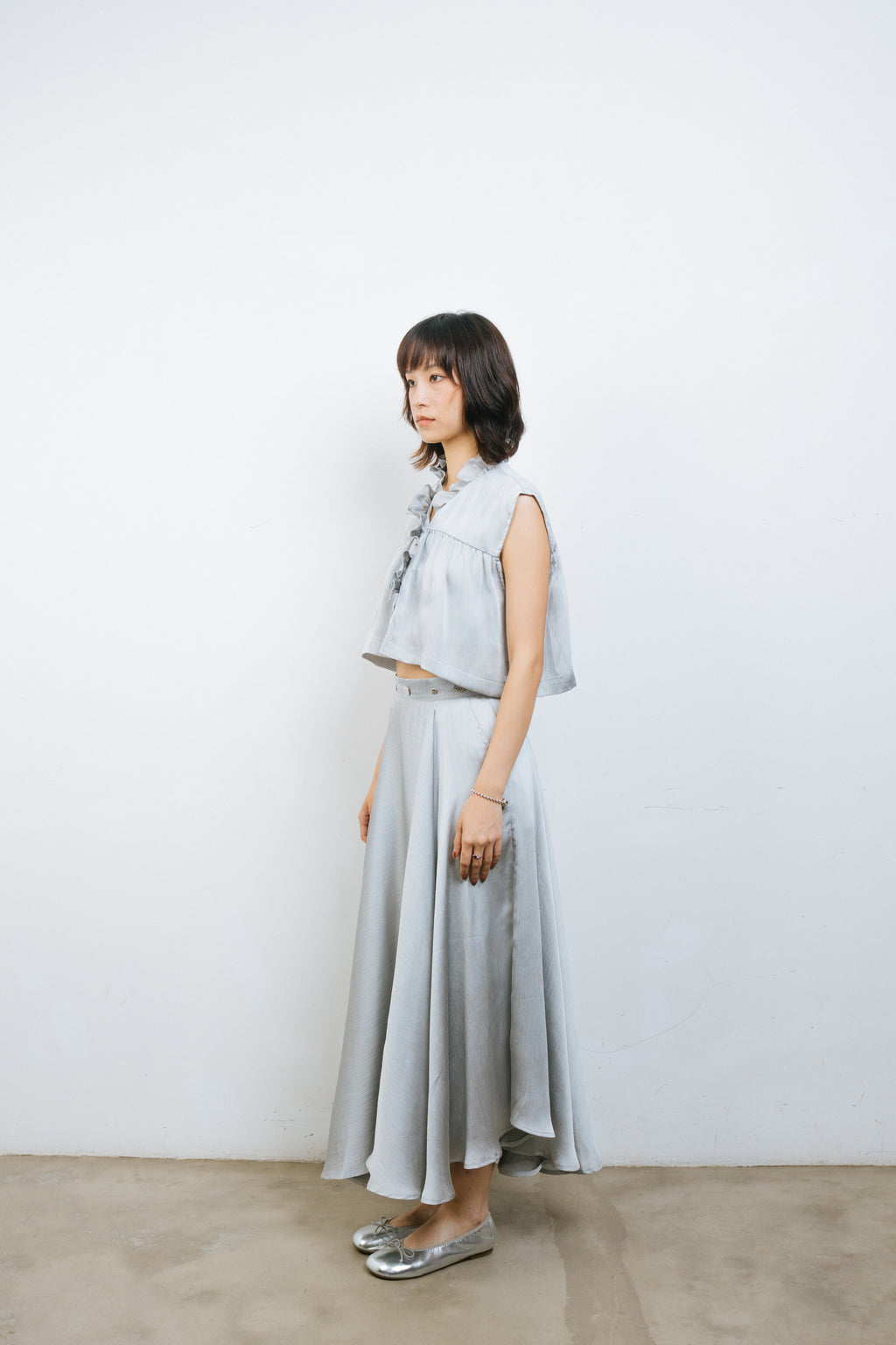 Silver Silk Ruffles Top
