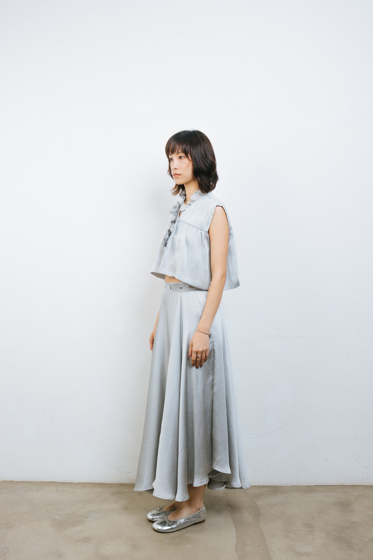 Silver Silk Ruffles Top