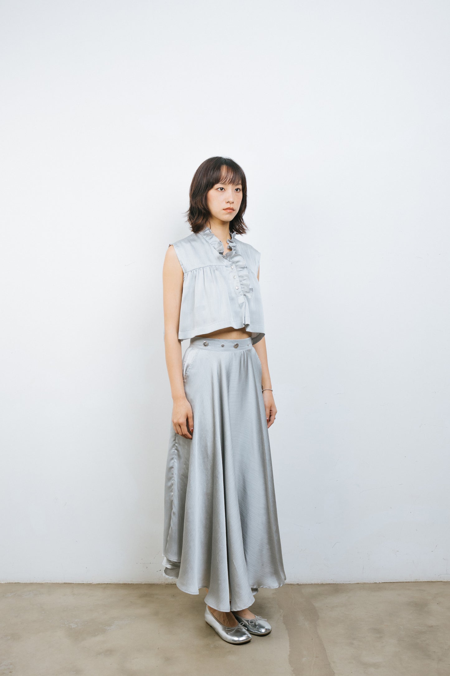 Silver Silk Ruffles Top