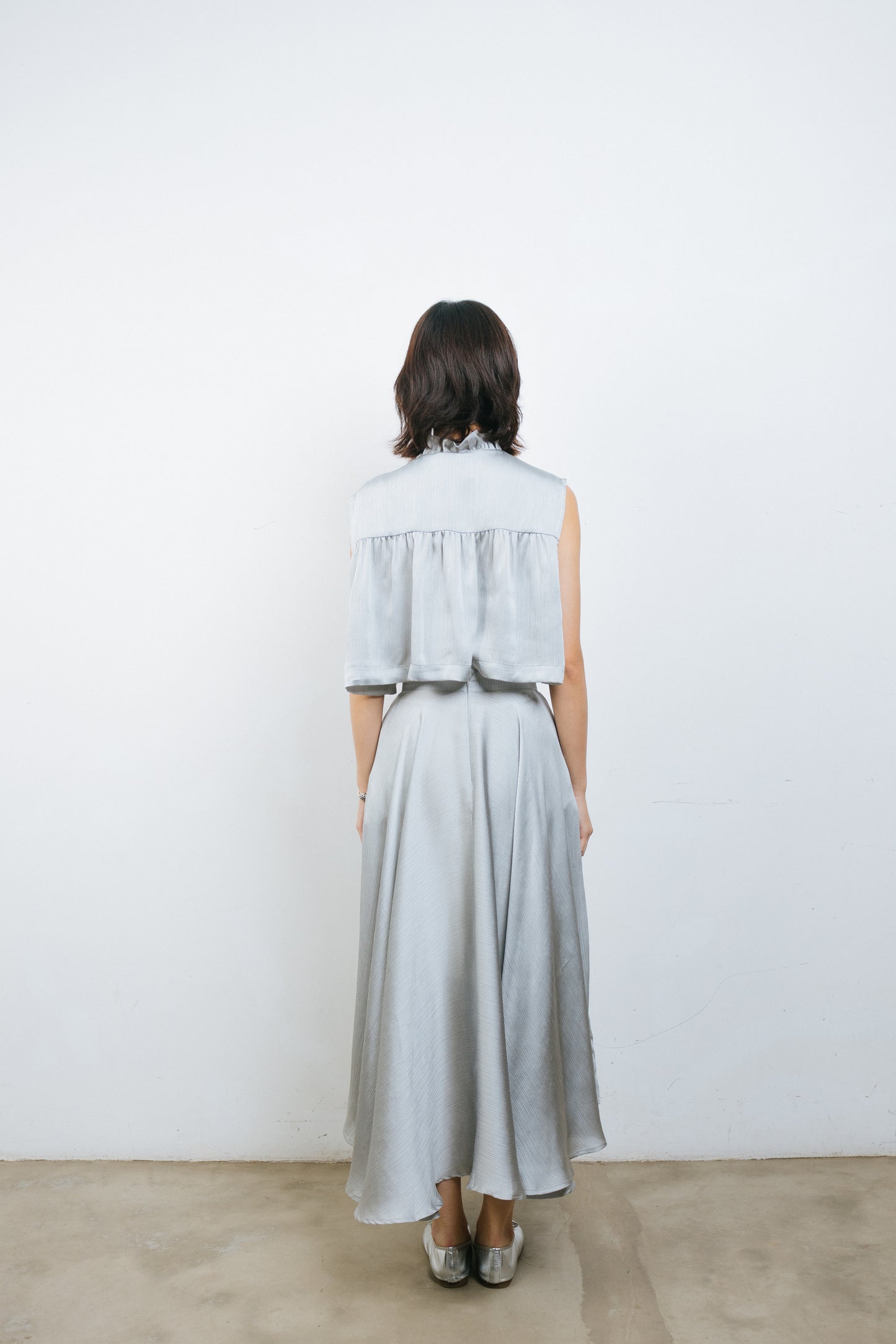 Silver Silk Ruffles Top