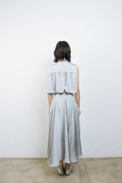 Silver Silk Ruffles Top