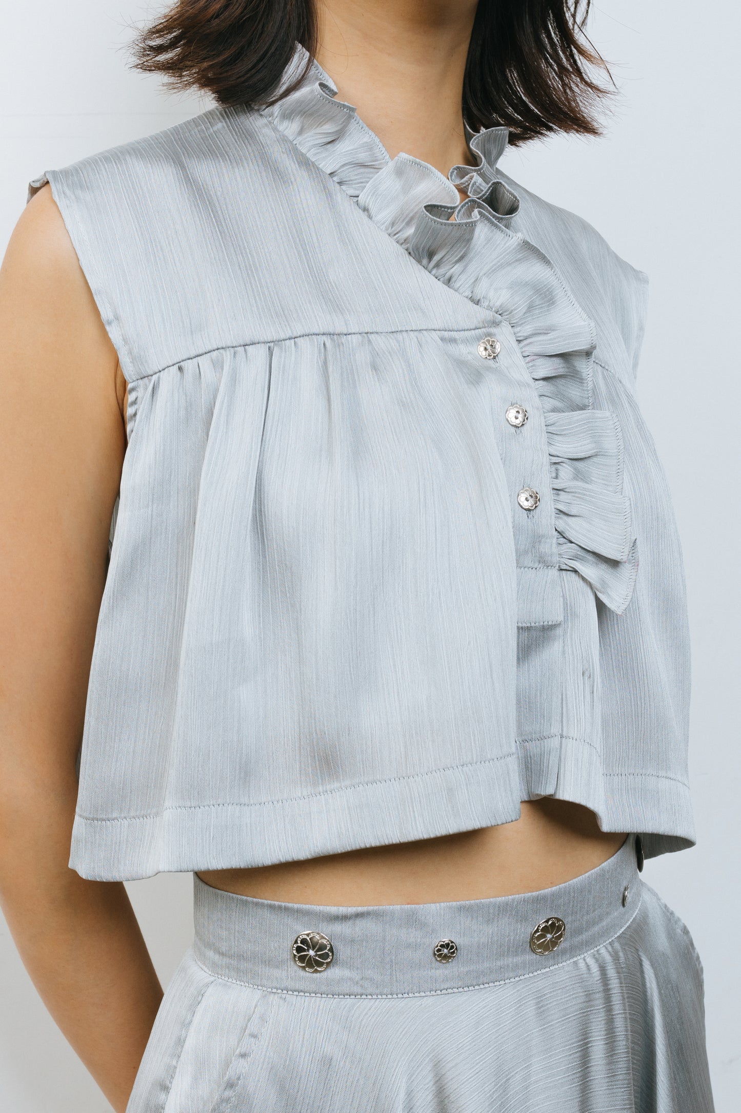 Silver Silk Ruffles Top