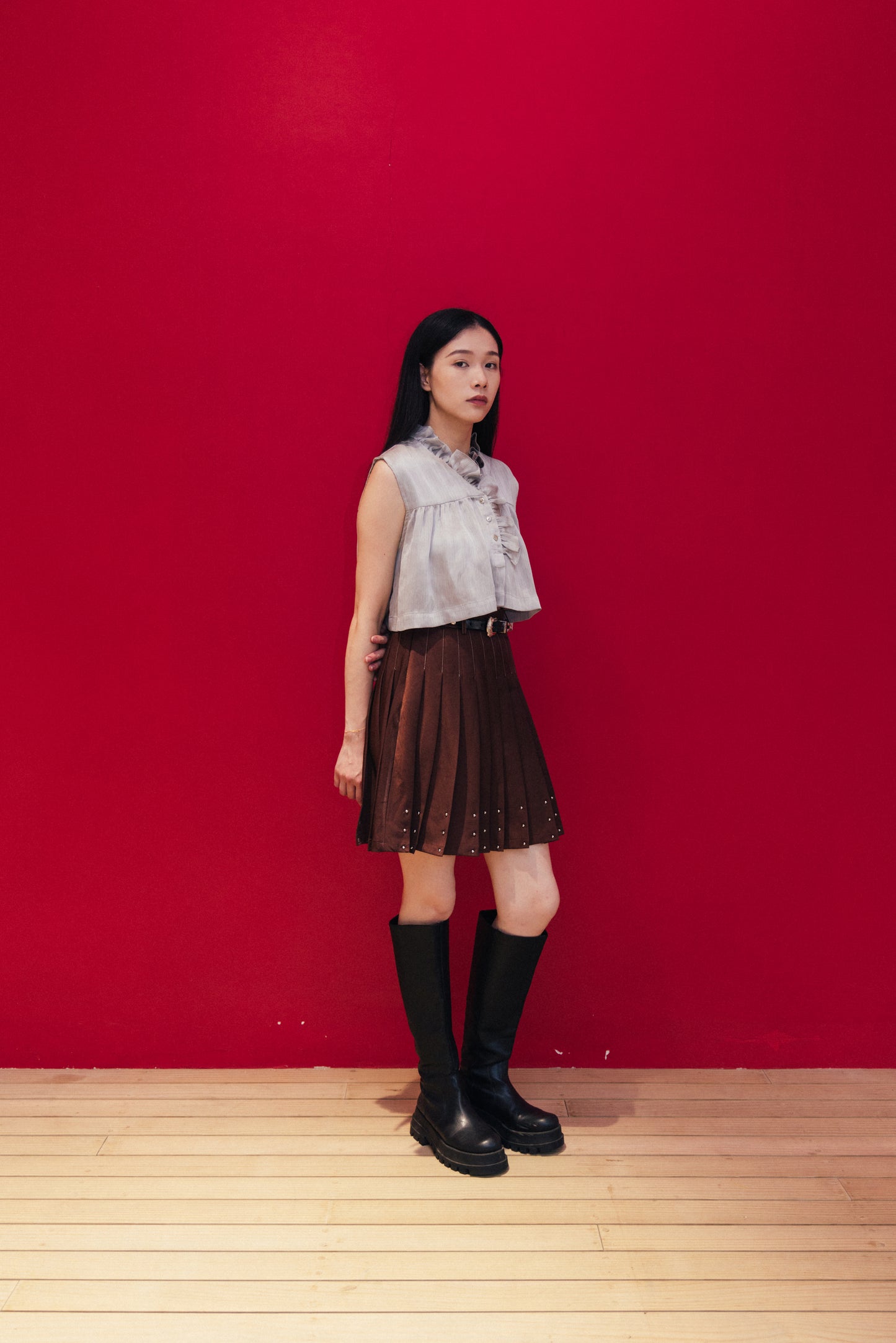 Pleated A-line skirt