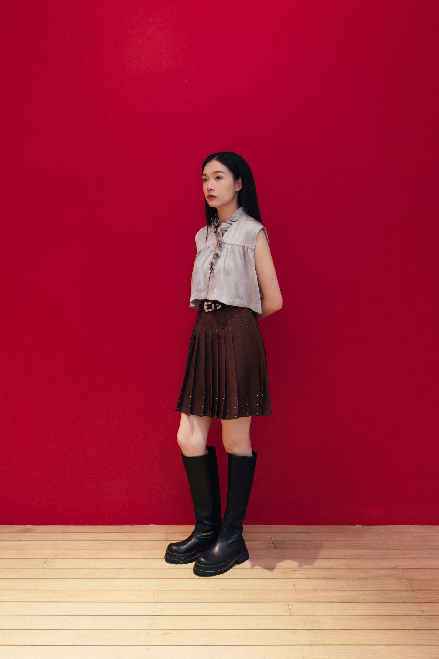 Pleated A-line skirt