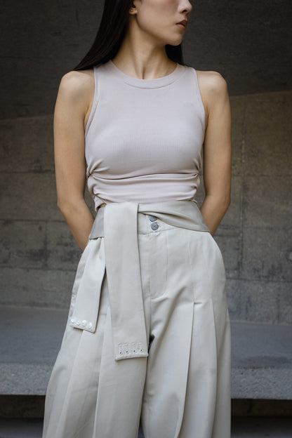 Khaki wide leg pants with belts