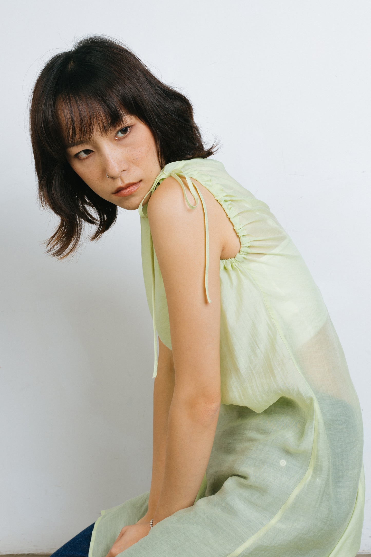 Green Translucent Drawstring Sundress