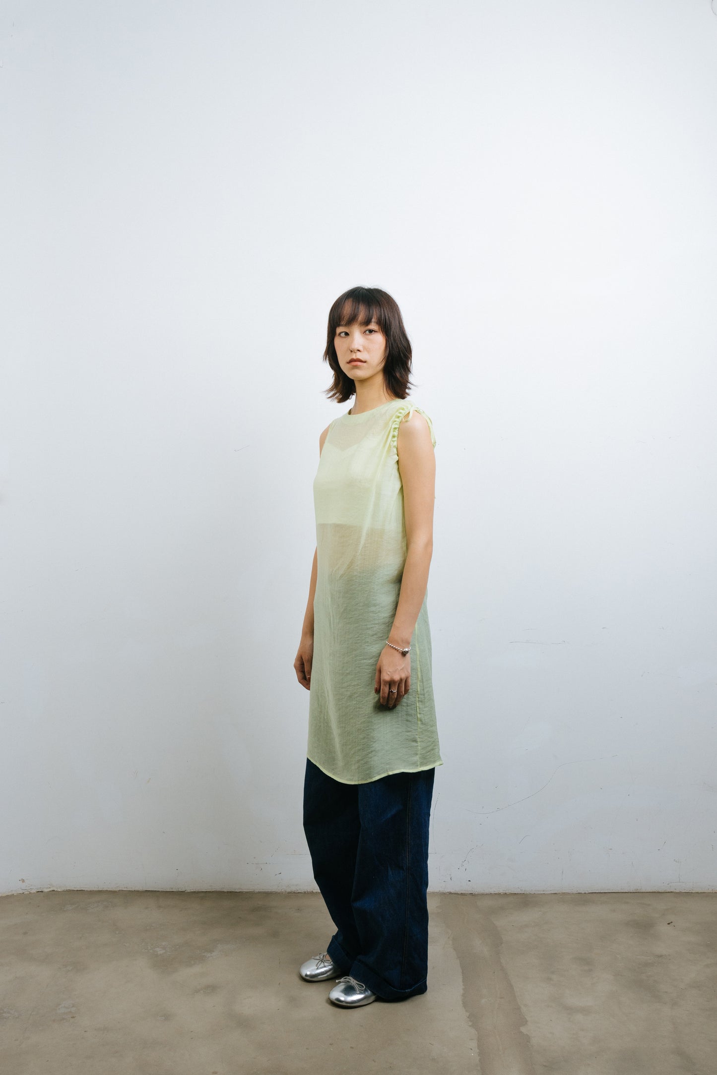 Green Translucent Drawstring Sundress