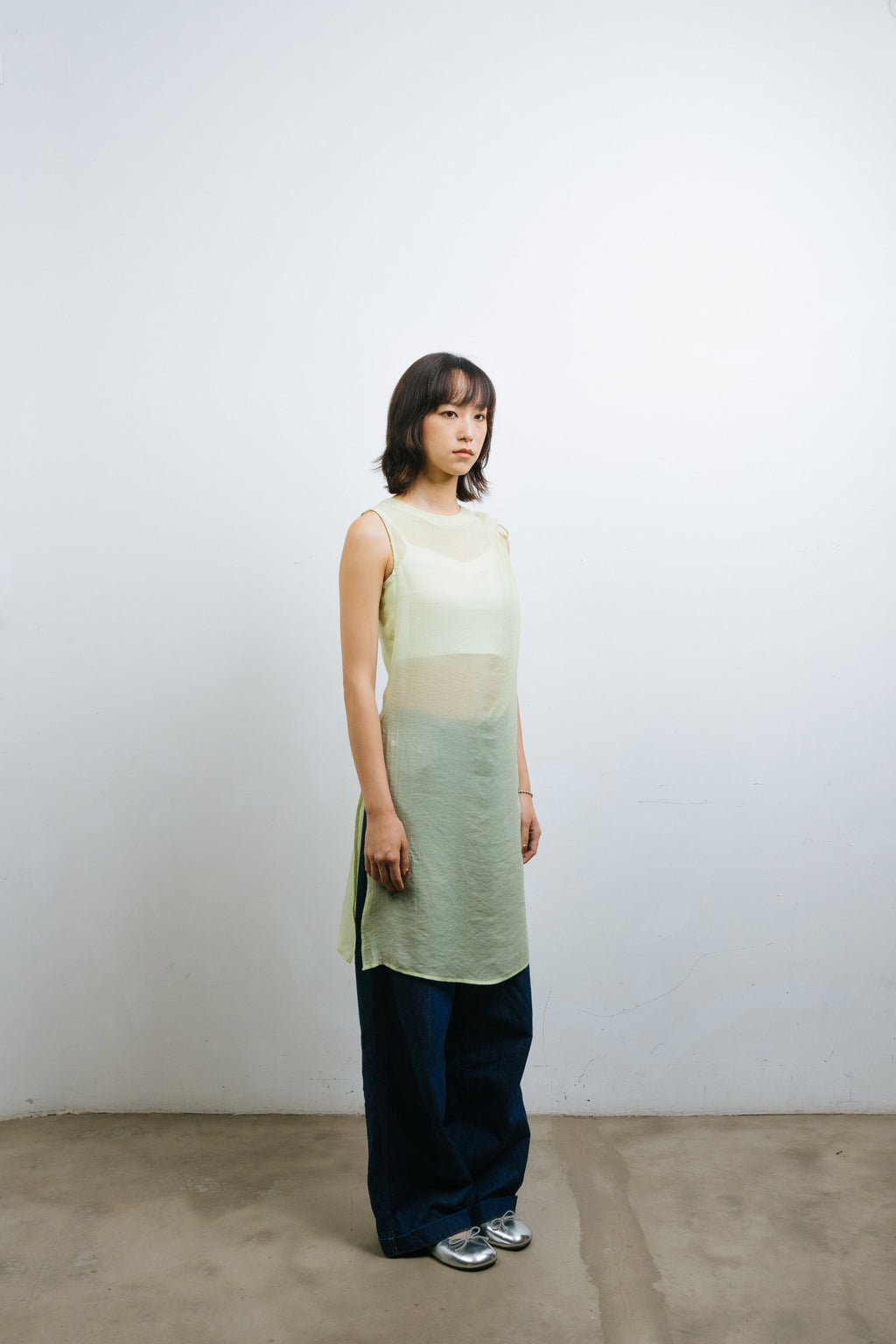 Green Translucent Drawstring Sundress