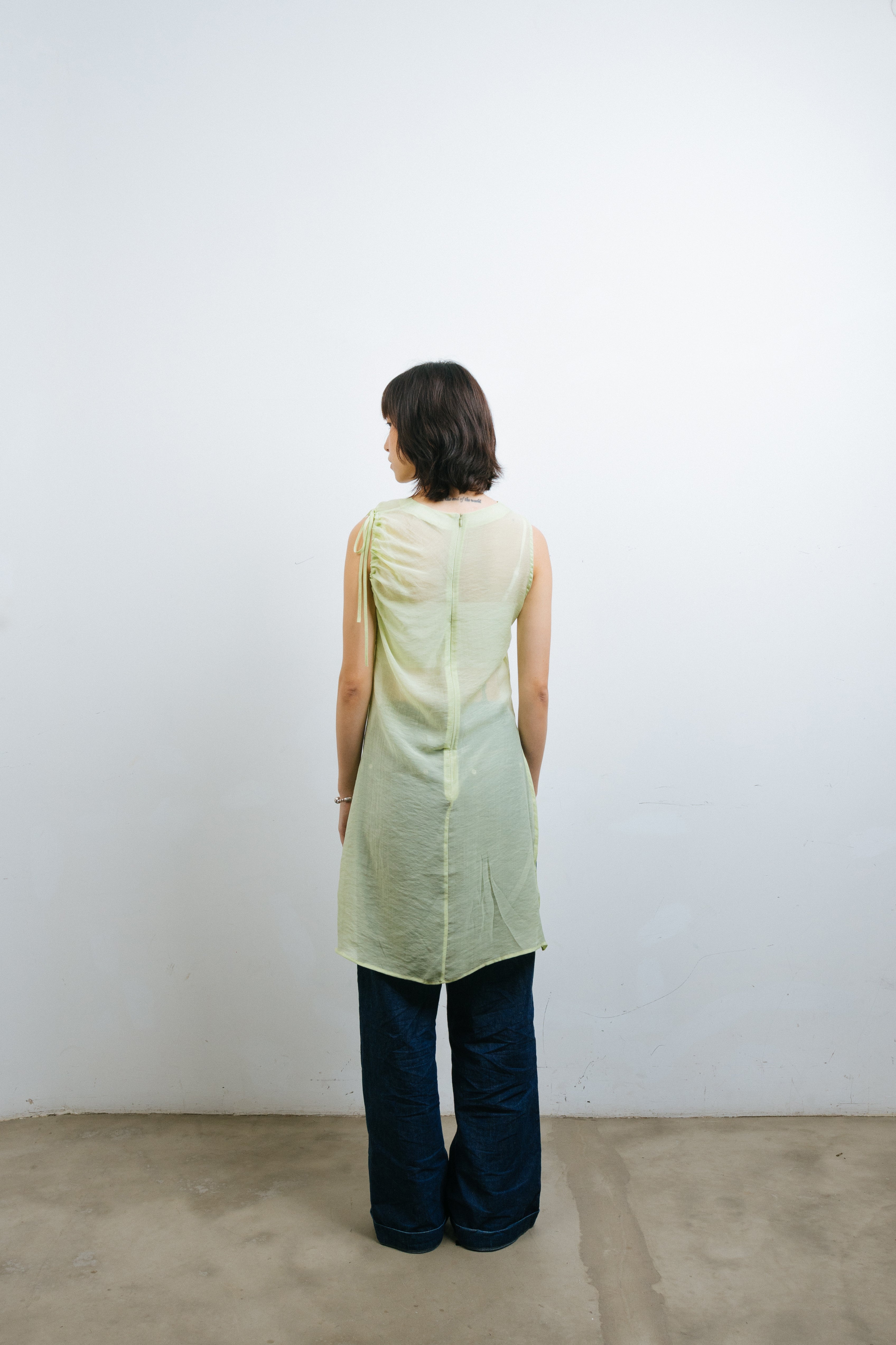 Green Translucent Drawstring Sundress
