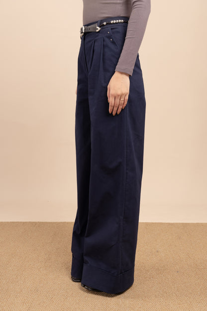 Wide leg cuffed hem trouser