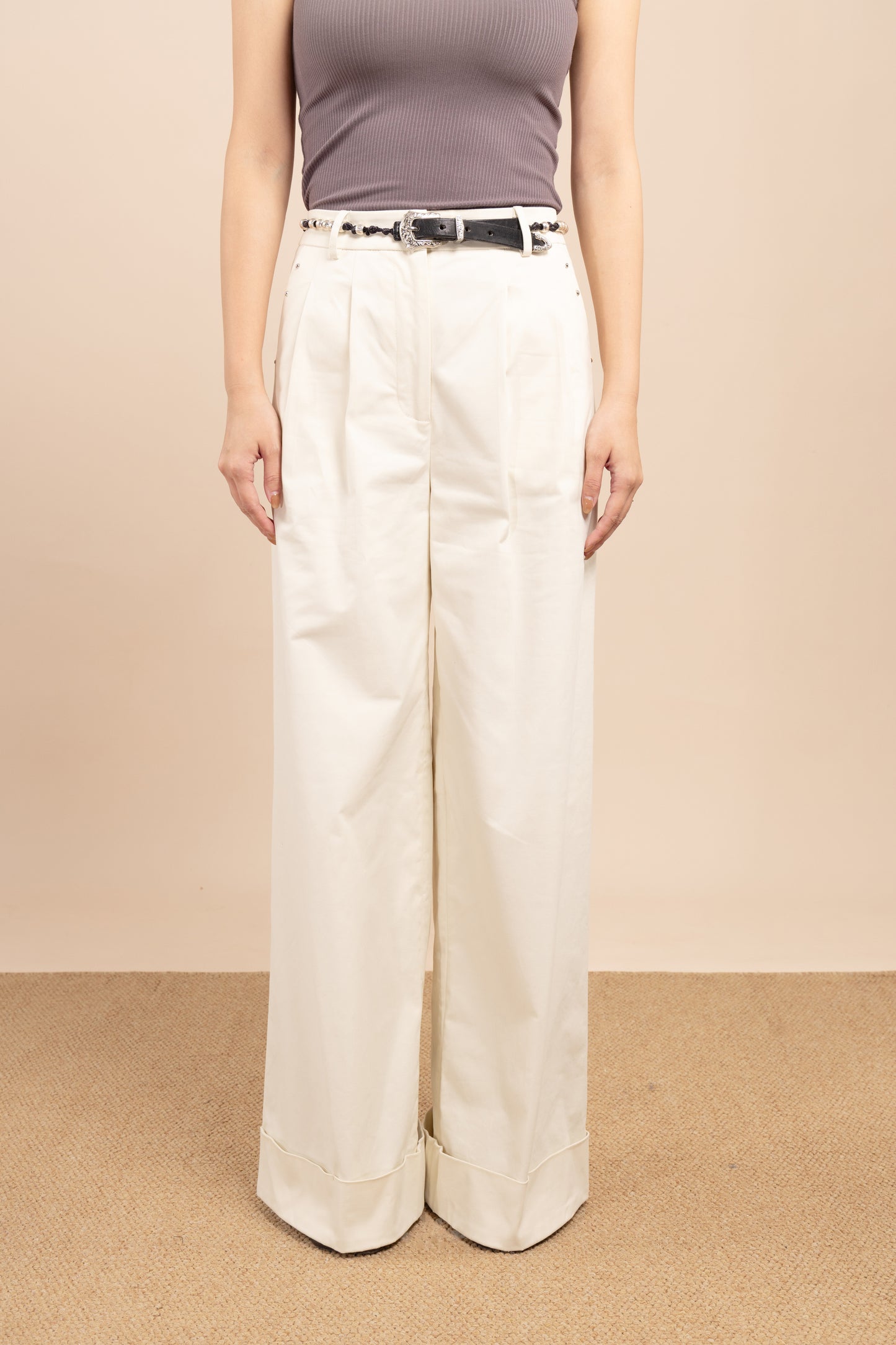 Wide leg cuffed hem trouse