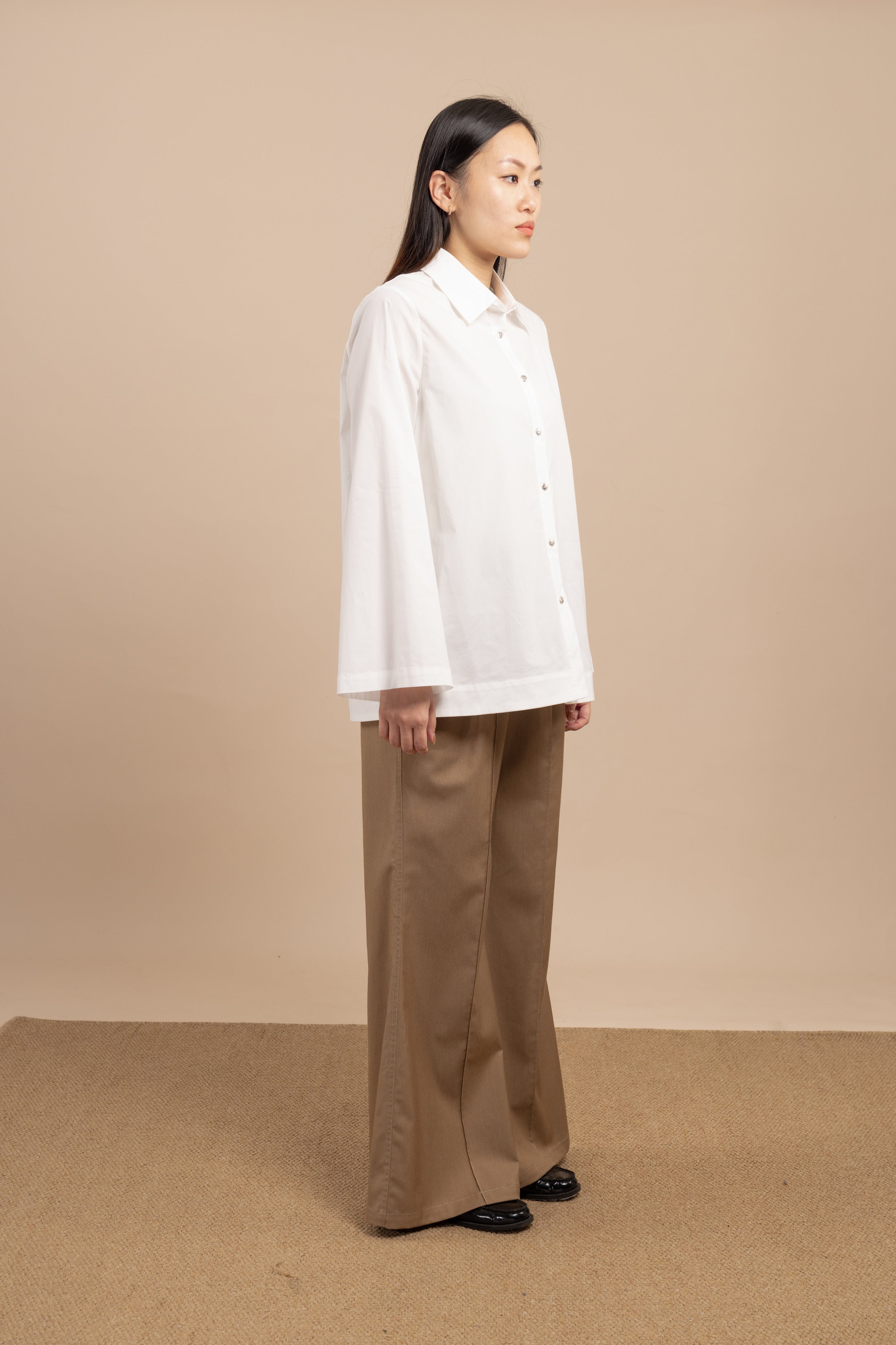 Flared-sleeves cotton shirt