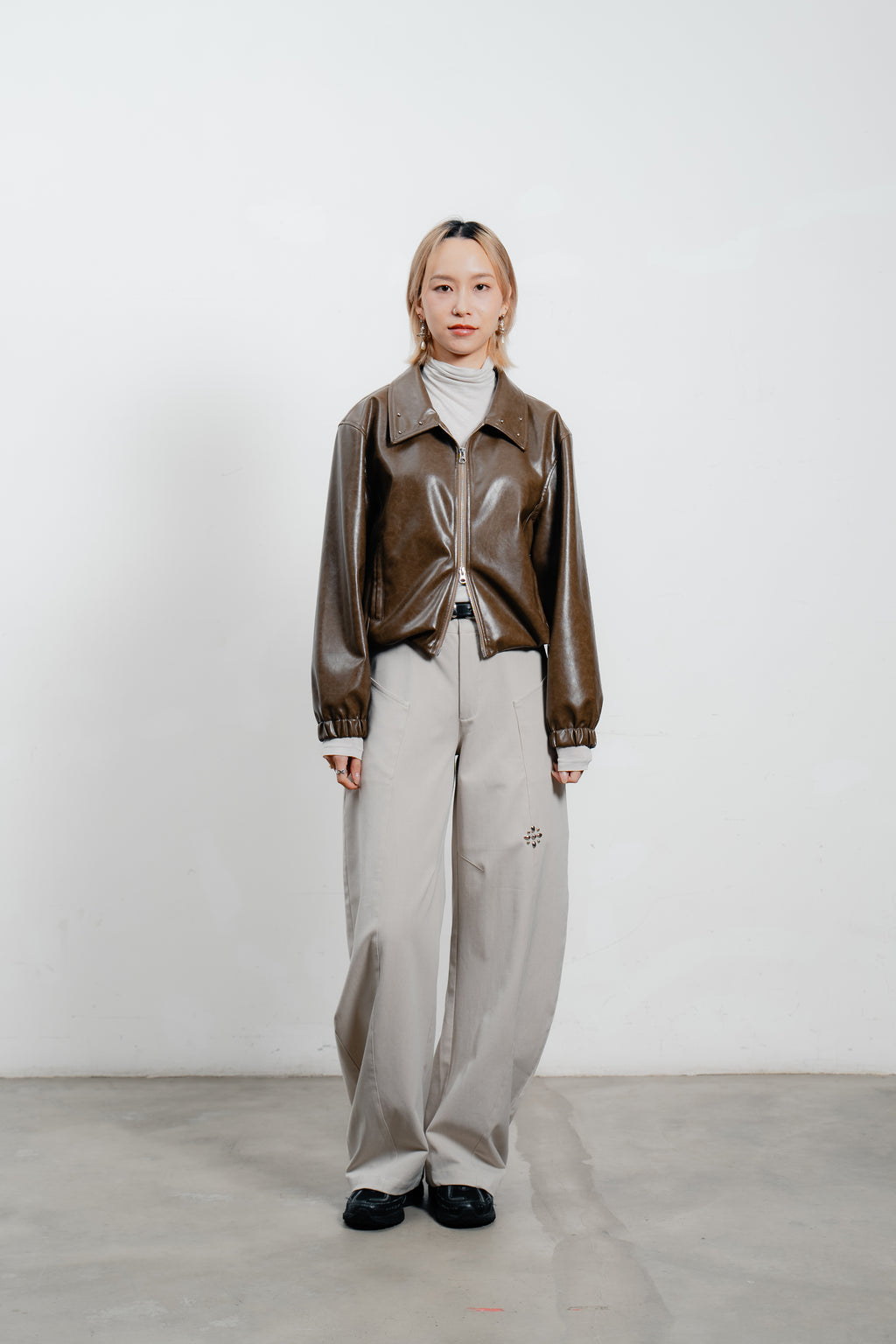Brown Leather Bomber Jacket