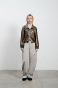 Brown Leather Bomber Jacket