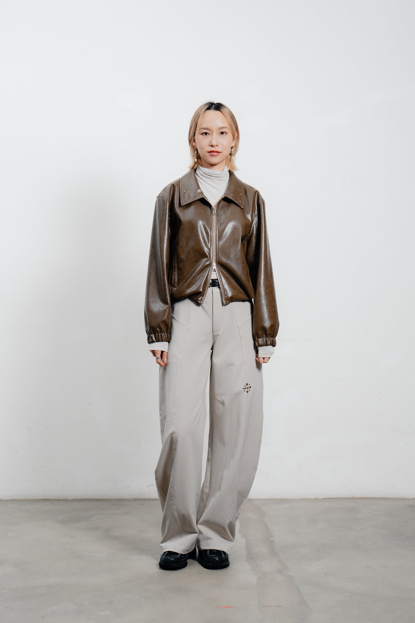 Brown Leather Bomber Jacket