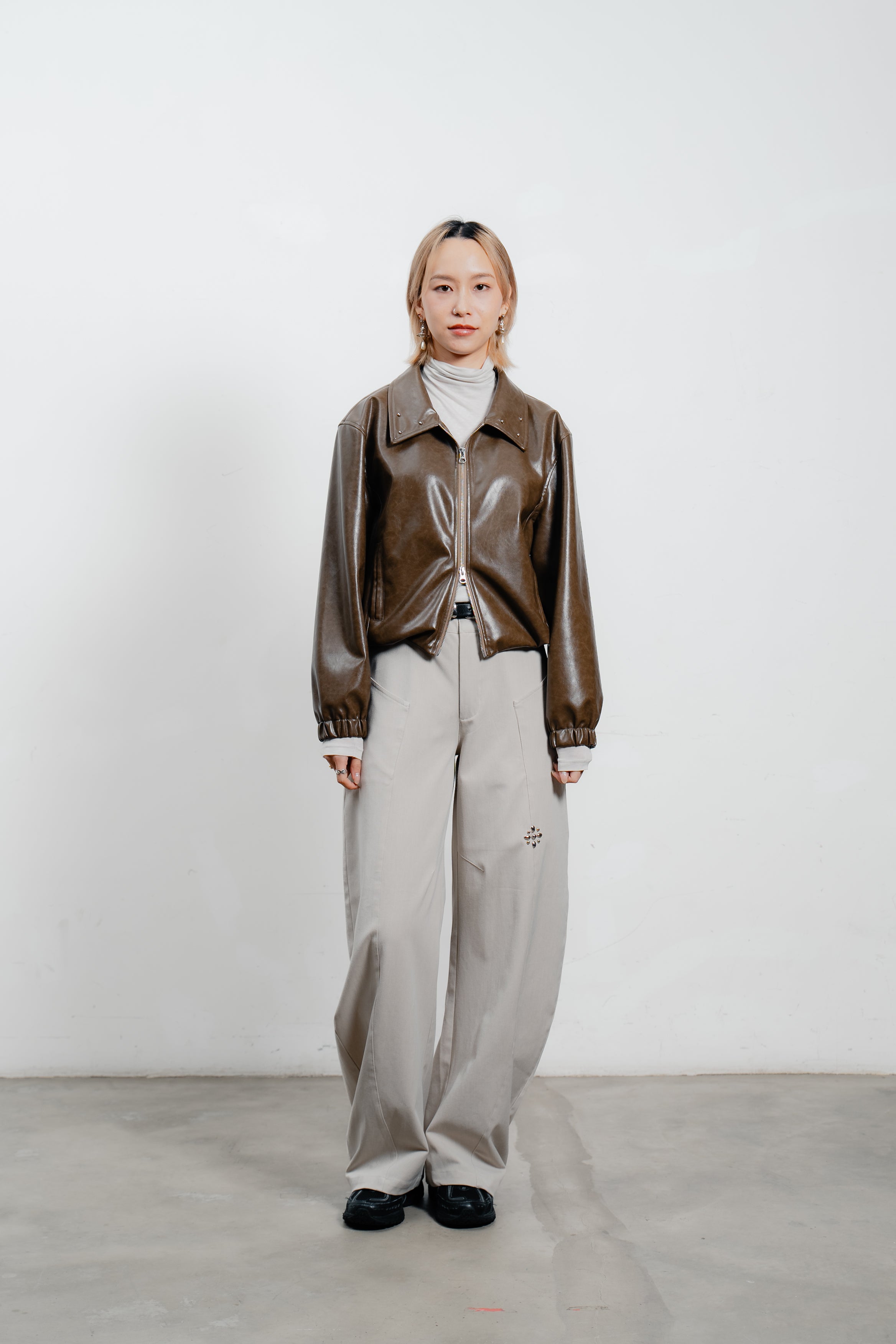 Brown Leather Bomber Jacket