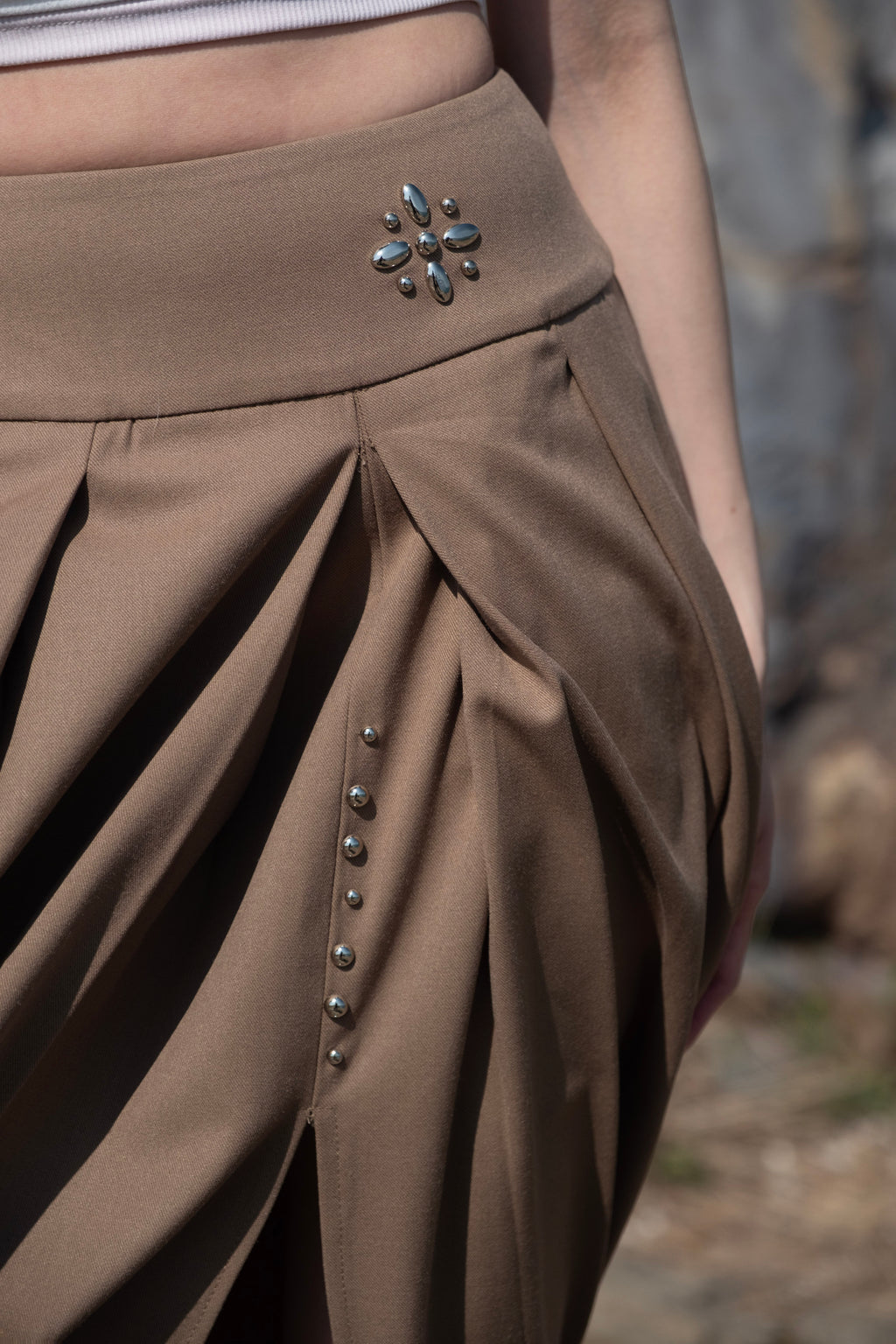Side-Slit Pleated Midi Skirt