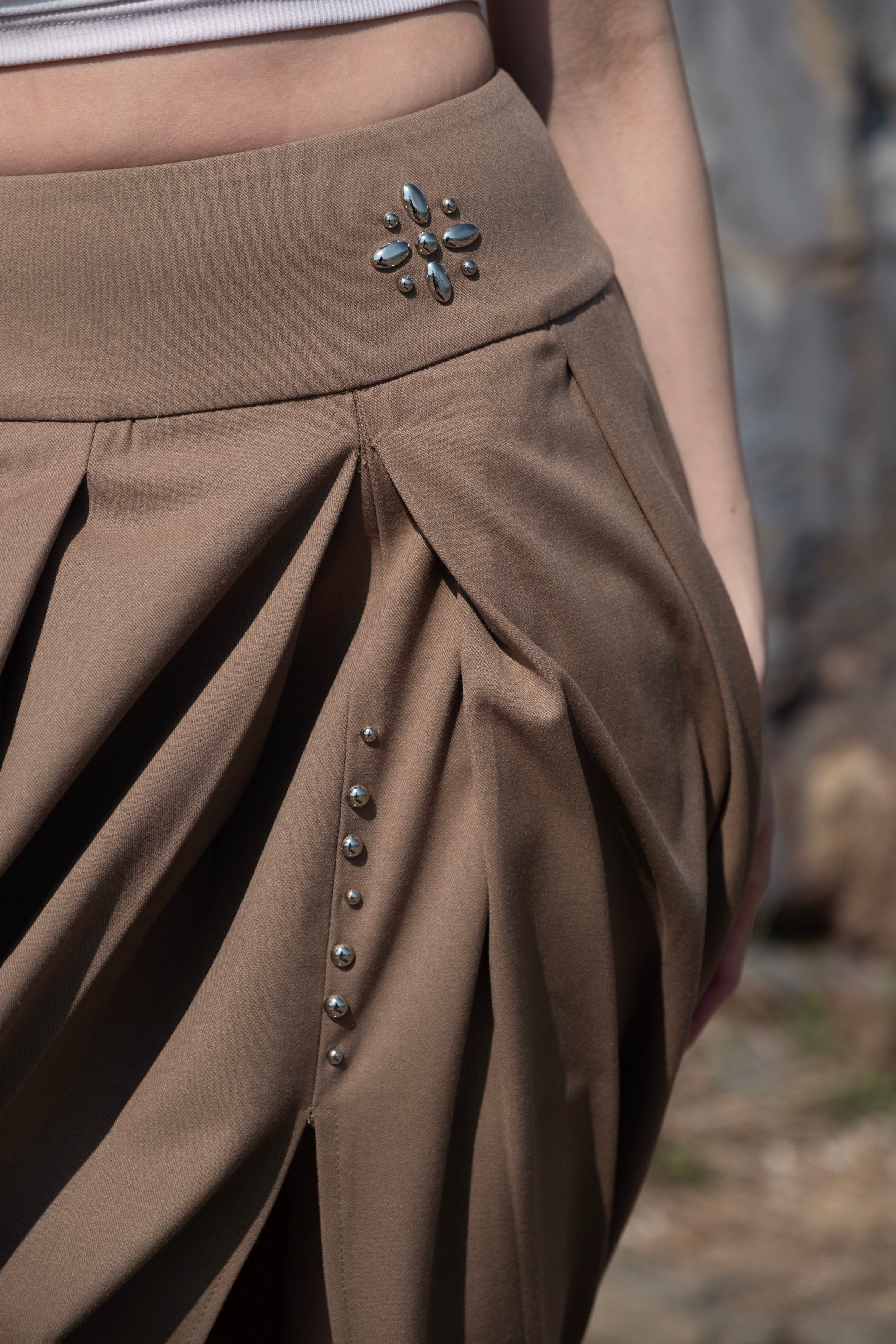 Side-Slit Pleated Midi Skirt
