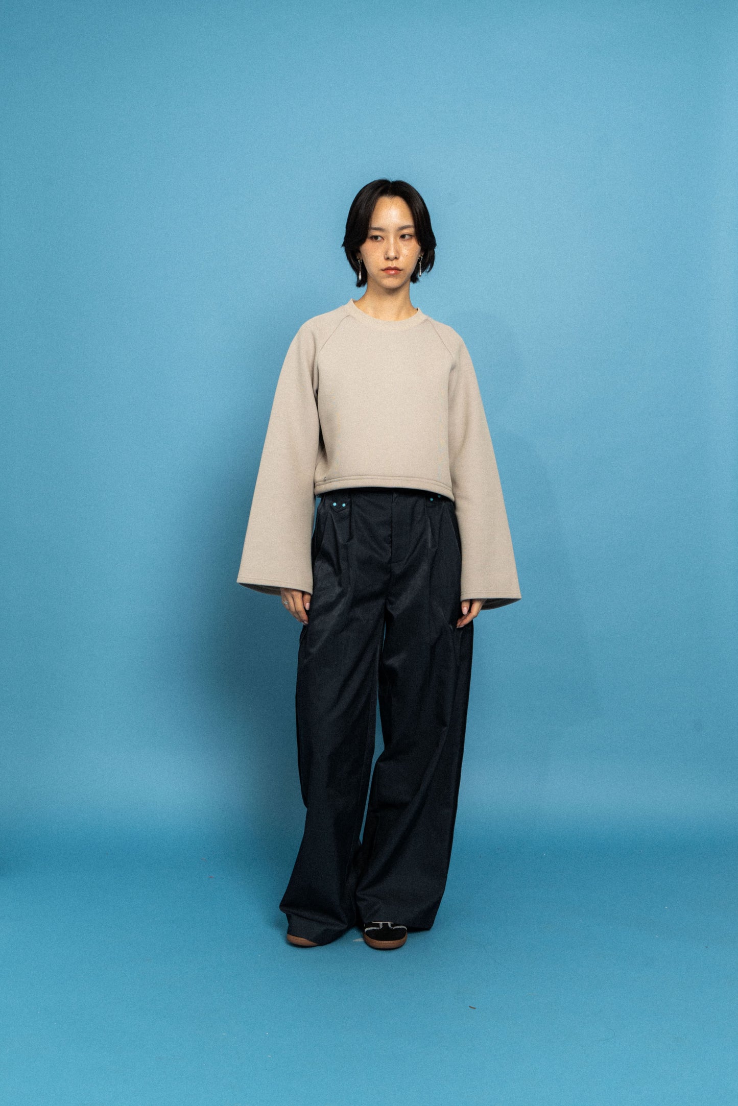 Navy Straight stiff trousers